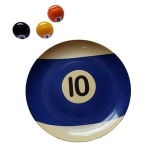 Blue Billiard 10 Ball Platter By BIA 12” With 3 cue ball appetizer holders tray